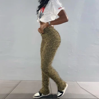 Ženy Nohavice Záhyby Leopard Herfst Neurčená High Street Plášť Slim Attirewear Vysoko Elastický Pás Tela-Tvarovanie Streetwear Capris