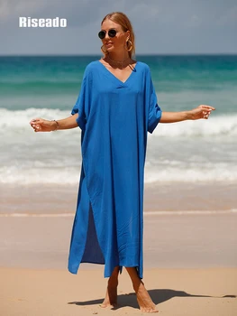 Nové Dlhé Šaty Žien Pláži Kryt Ups 2023 Plaviek Maxi Šaty Kaftan Pevné Ženy Oblečenie