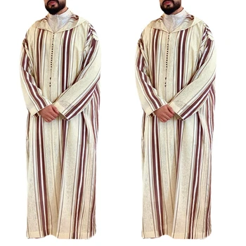 Ramadánu Módne Dlhom Kaftane Moslimských Abaya Tričko Mládež Qamis Homme Voľné Bežné Klope Krku Islamské Oblečenie pre Pánske