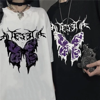 Nadrozmerné Ženy T-Shirt Harajuku Estetické-Krátke rukávy T-shirts Vintage Tričko Oblečenie Punk Butterfly Tričko Unisex Streetwear