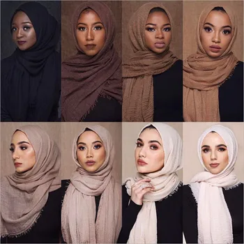 70*180 cm moslimských žien crinkle hidžáb šatku femme musulman mäkké bavlnené šatky islamský hidžáb šály a zábaly dámy hlavový most
